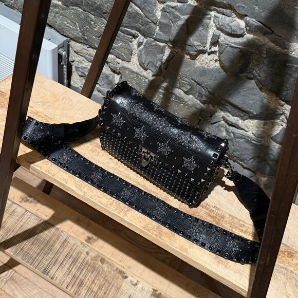 Valentino Black Star Crystal Rolling Rockstud Crossbody Bag - Picture 10 of 16